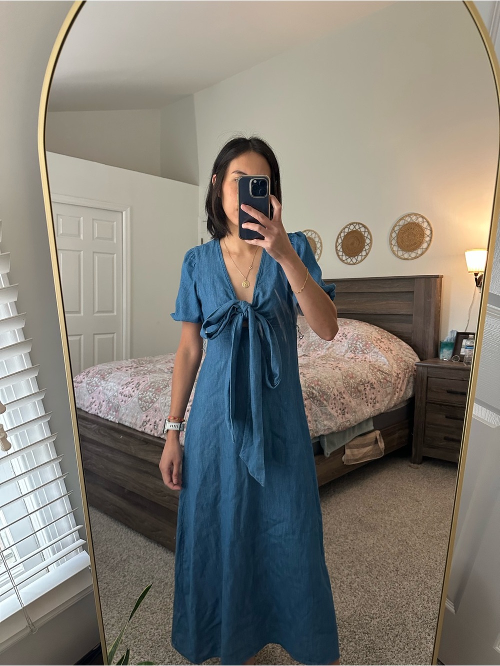 Old Navy Blue Tie-Front Denim Maxi Dress 100% Cotton